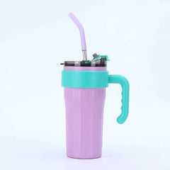 40oz Thermos Travel Mug with Handle, Leakproof Lid & Stainless Steel Straw – Double Wall Insulated Hot & Cold Tumbler - Random Color