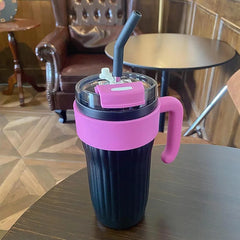 40oz Thermos Travel Mug with Handle, Leakproof Lid & Stainless Steel Straw – Double Wall Insulated Hot & Cold Tumbler - Random Color