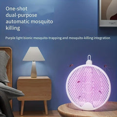 Foldable Swivel Mosquito Bat, 3 in 1 Mosquito Racket USB Rechargeable, Bug Zapper Electric Fly Swatter with UV Light Lamp, Hangable Mosquito Swatter Racket w/Long Lasting Lithium-ion Battery