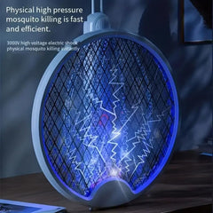 Foldable Swivel Mosquito Bat, 3 in 1 Mosquito Racket USB Rechargeable, Bug Zapper Electric Fly Swatter with UV Light Lamp, Hangable Mosquito Swatter Racket w/Long Lasting Lithium-ion Battery